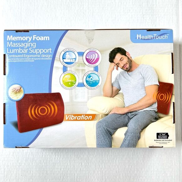 HealthTouch Red Memory Foam Massaging Lumbar Support Back Neck Massage - Picture 3 of 10